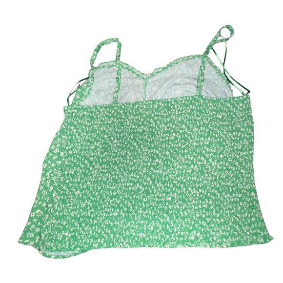 LUSH Green Floral Print Ruched Front Smocked Back Cami Tank Top Women Size 2X - Picture 4 of 10